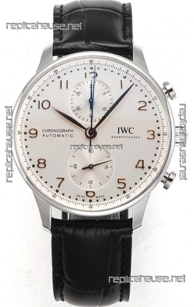 IWC Portuguese Chronograph Swiss Replica Watch in Steel Case Steel White Dial - 1:1 Mirror Replica Edition