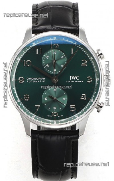 IWC Portuguese Chronograph Swiss Replica Watch in Steel Case Green Dial - 1:1 Mirror Replica Edition