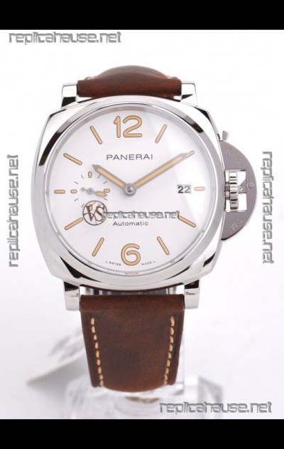 Panerai Luminor DUE PAM1046 White Dial 42MM 1:1 Mirror Quality - 904L Steel in Leather Strap 