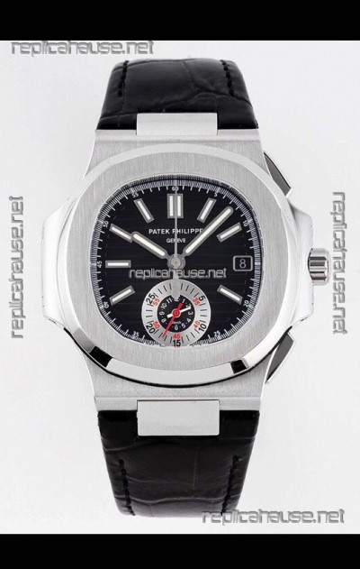 Patek Philippe Nautilus 5980/1A 904L Steel Case in Black Dial Leather Strap - 1:1 Mirror Replica