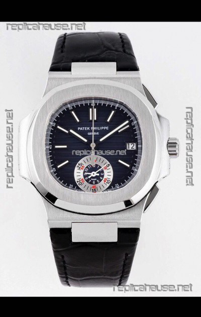 Patek Philippe Nautilus 5980/1A 904L Steel Case in Blue Dial Leather Strap - 1:1 Mirror Replica