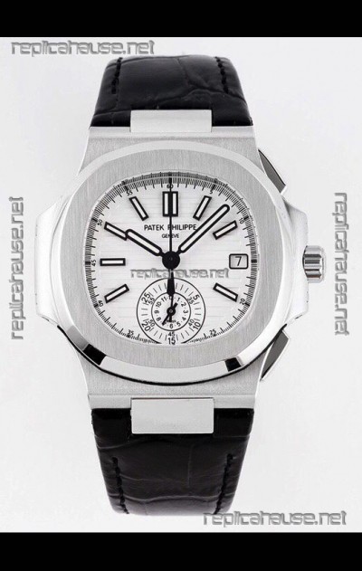 Patek Philippe Nautilus 5980/1A 904L Steel Case in White Dial Leather Strap - 1:1 Mirror Replica