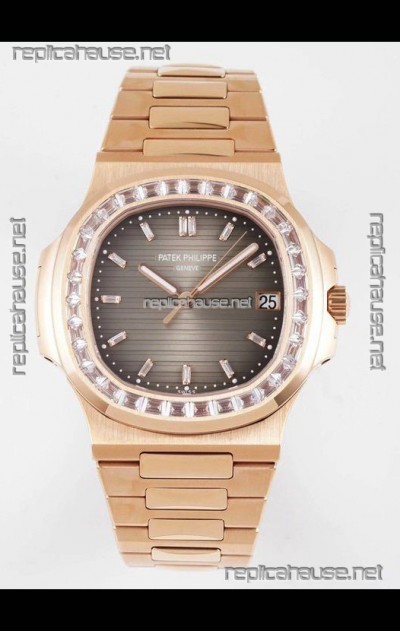 Patek Philippe Nautilus 5711/R Grey Dial 1:1 Mirror Swiss Replica Watch in Rose Gold 904L Steel 