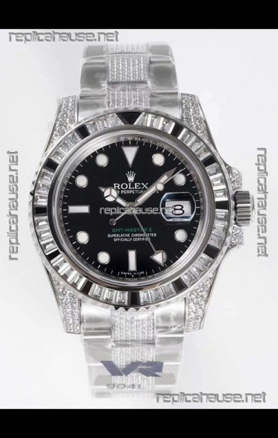 Rolex GMT Masters II Diamonds Swiss watch in 904L Case - 1:1 Mirror Quality