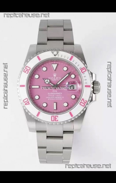 Rolex Submariner DiW Stainless Steel Casing White Ceramic Bezel Pink Dial Edition Watch 