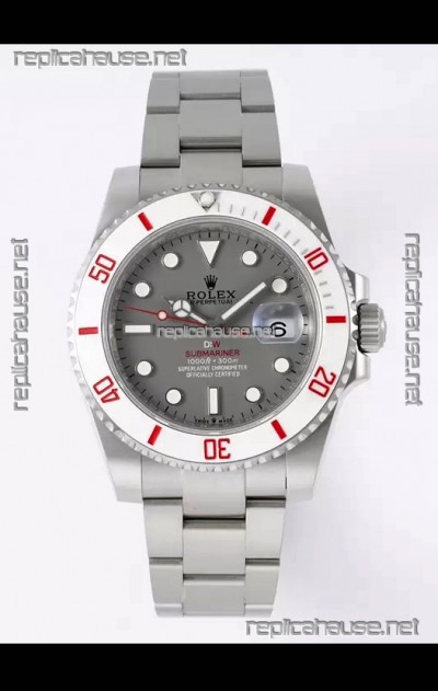 Rolex Submariner DiW Stainless Steel Casing White Ceramic Bezel Grey Dial Edition Watch 