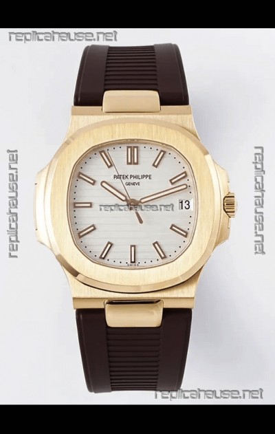 Patek Philippe Nautilus 5711/1R-001 1:1 Mirror Replica in 904L Steel Rose Gold White Dial