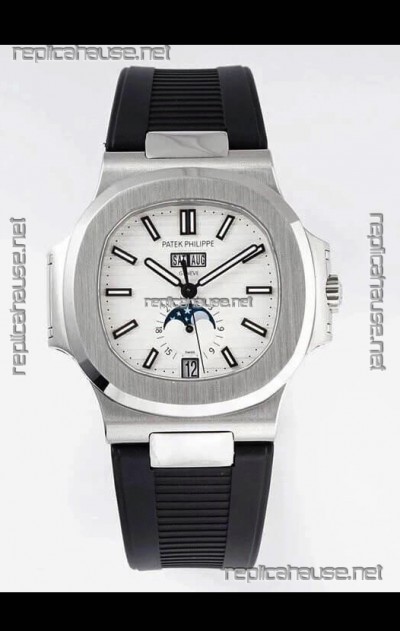 Patek Philippe Nautilus 5726A 1:1 Mirror Swiss Watch White Dial Rubber Strap