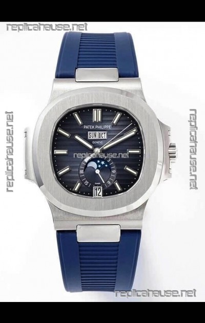 Patek Philippe Nautilus 5726A 1:1 Mirror Swiss Watch Blue Dial Rubber Strap