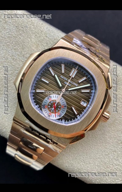 Patek Philippe Nautilus 5980/R Chronograph Rose Gold on 904L Steel Case in Brown Dial - 1:1 Mirror Replica