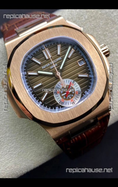 Patek Philippe Nautilus 5980/R Chronograph Rose Gold on 904L Steel Case in Brown Dial - 1:1 Mirror Replica