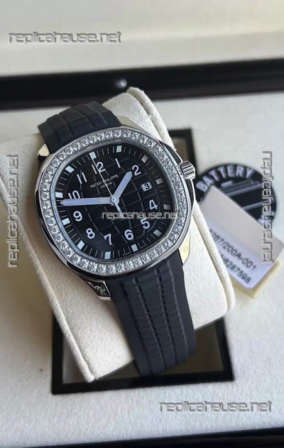 Patek Philippe Aquanaut 5267 Swiss Replica Black Dial in Stainless Steel Diamonds Bezel 38.5MM