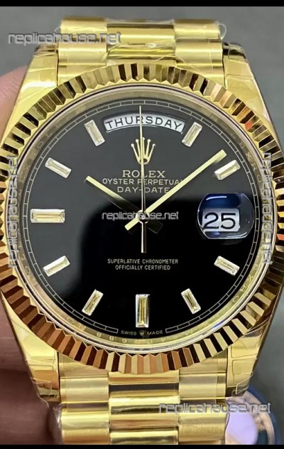 Rolex Day Date Presidential 18K Yellow Gold Watch 40MM - Black Dial 1:1 Mirror Quality