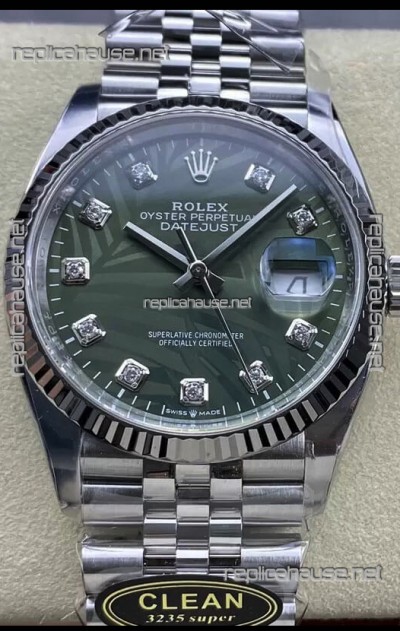 Rolex Datejust Cal.3235 Movement 1:1 Mirror Replica 904L Steel 36MM - Green Palm Motif Dial