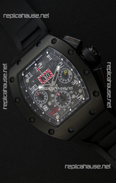 Richard Mille RM011-FM Felipe Massa Black Ceramic Case Watch in Black Strap