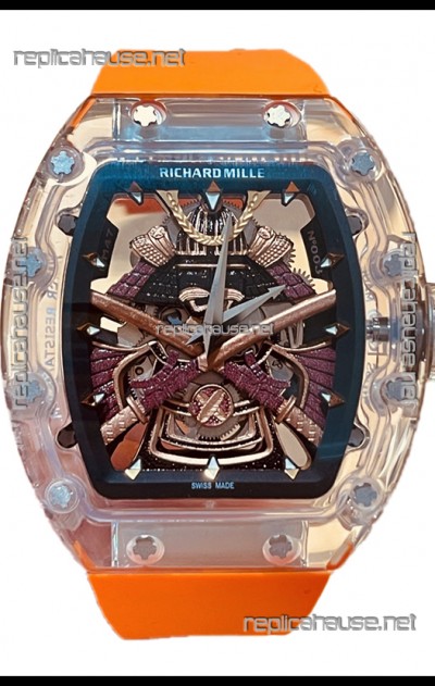 Richard Mille RM047 Samurai Genuine Tourbillon Watch in Orange Strao Sapphires Casing