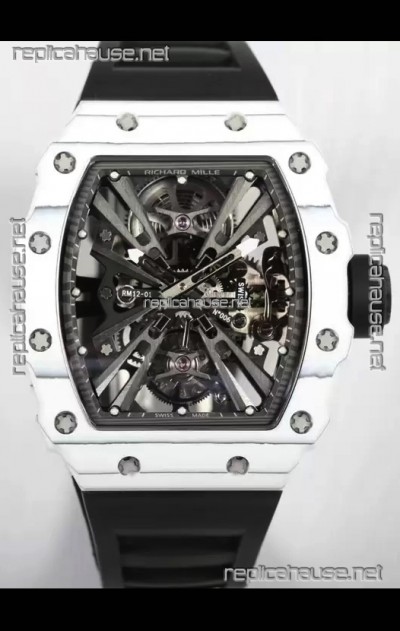 Richard Mille RM12-01 White Carbon Fiber Case Genuine Tourbillon Movement 1:1 Mirror Replica Watch