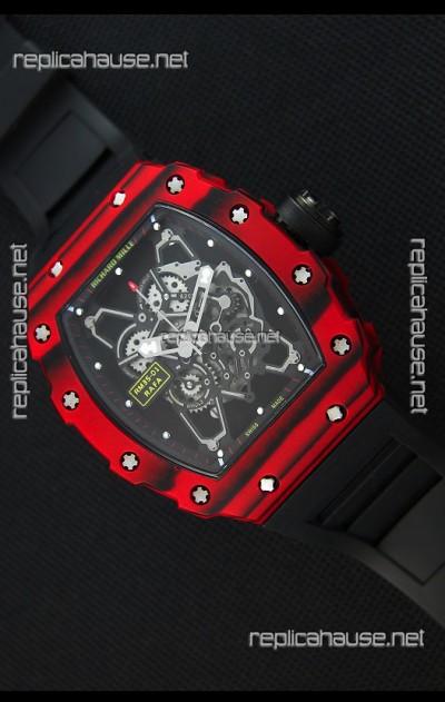 Richard Mille RM35-01 One Piece Red Forged Carbon Case Watch in Black Strap
