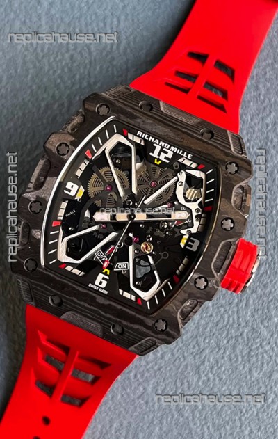 Richard Mille RM35-03 Rafael Nadal Edition Black Carbon Fiber Casing 1:1 Mirror Replica Watch in Red Strap