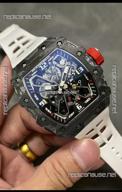 Richard Mille RM35-03 Rafael Nadal Edition Black Carbon Fiber Casing 1:1 Mirror Replica Watch in White Strap