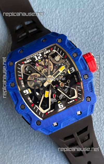 Richard Mille RM35-03 Rafael Nadal Edition Blue Carbon Fiber Casing 1:1 Mirror Replica Watch in Black Strap