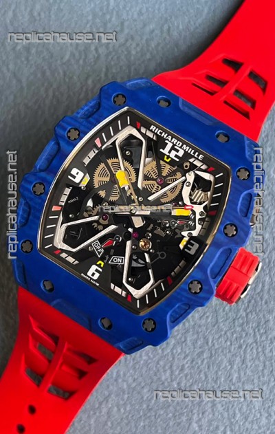 Richard Mille RM35-03 Rafael Nadal Edition Blue Carbon Fiber Casing 1:1 Mirror Replica Watch in Red Strap