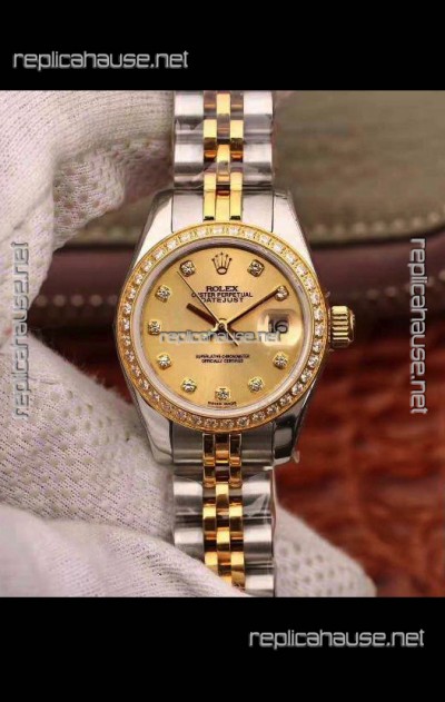 Rolex Datejust Ladies 28MM Cal.3135 Movement Swiss Replica in 904L Steel Yellow Gold 2 Tone Case