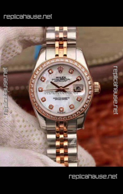 Rolex Datejust Ladies 28MM Cal.3135 Movement Swiss Replica in 904L Steel Rose Gold 2 Tone Case