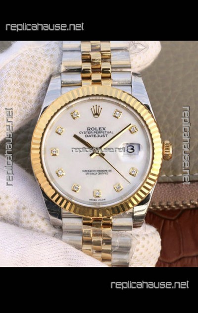 Rolex Datejust 41MM Cal.3135 Movement Swiss Replica Watch in 904L Steel Two Tone Pearl Dial