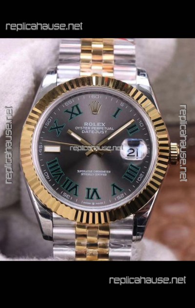 Rolex Datejust 41MM Cal.3135 Movement Swiss Replica Watch in 904L Steel Two Tone Grey Dial 
