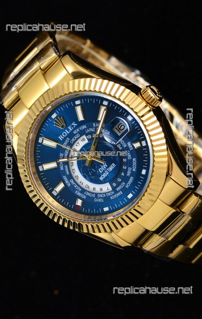 Rolex SkyDweller Swiss Watch in 18K Yellow Gold Case - DIW Edition Blue Dial 