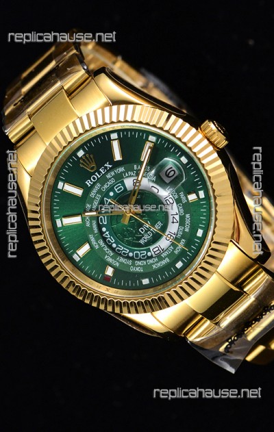 Rolex SkyDweller Swiss Watch in 18K Yellow Gold Case - DIW Edition Green Dial 