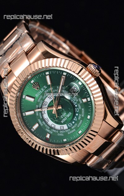 Rolex SkyDweller Swiss Watch in 18K Rose Gold Case - DIW Edition Green Dial 