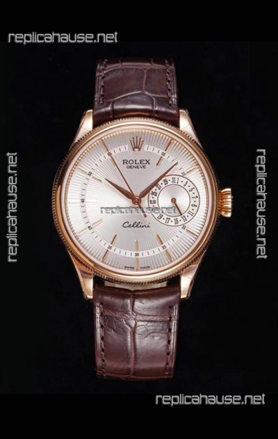 Rolex Cellini Date Ref#50515 Replica 1:1 Mirror Rose Gold 904L Steel Watch White Dial