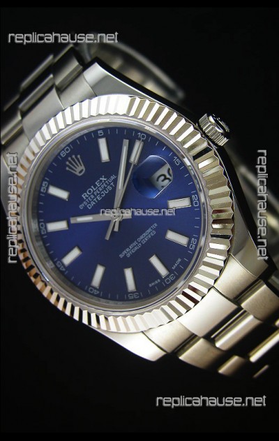 Rolex Datejust Japanese Replica Watch - Blue Dial in 41MM with Oyster Strap