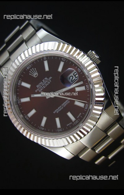 Rolex Datejust Japanese Replica Watch - Deep Red Dial in 41MM with Oyster Strap