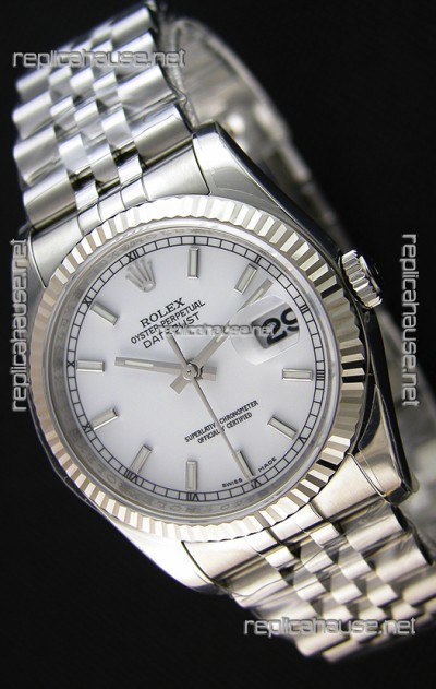 Rolex Datejust Japanese Replica Watch - White Dial in 36MM with Jubilee Strap