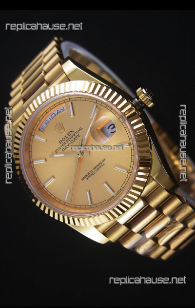 Rolex Day Date Japanese Replica Watch - Yellow Gold Casing in Gold Dial 40MM