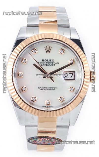 Rolex Datejust M126333 41MM ETA3235 72 Hours Power Pearl Dial Oyster 1:1 Mirror Replica Rose Gold 904L Steel