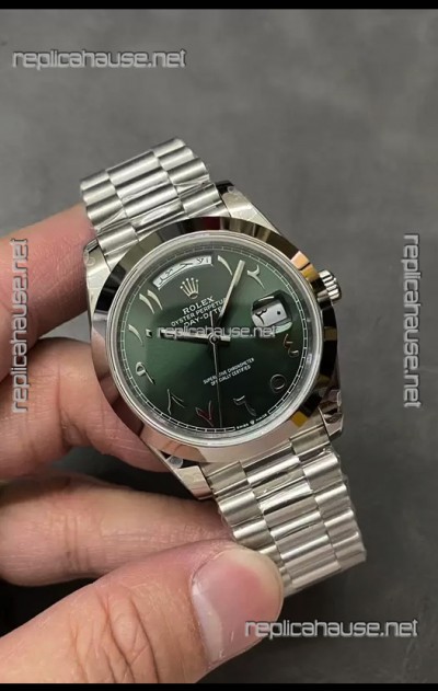 Rolex Day Date Presidential Stainless Steel Olive Green Arab Dial Watch 40MM - 1:1 Mirror Quality