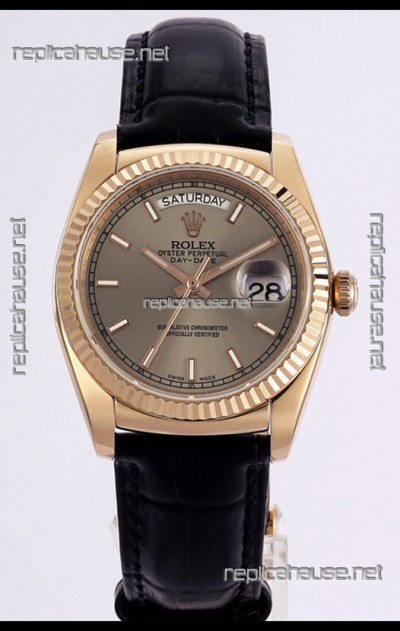 Rolex Day Date Rose Gold 904L Steel Casing Watch in Gold Dial 36MM - 1:1 Mirror Quality