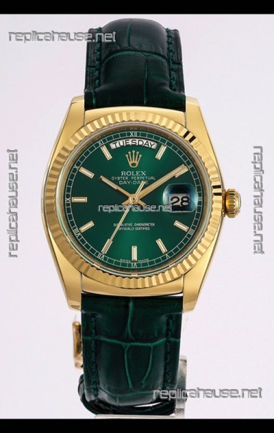Rolex Day Date Yellow Gold 904L Steel Casing Watch in Green Dial 36MM - 1:1 Mirror Quality