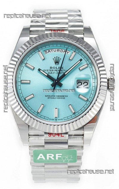 Rolex Day Date 904L Stainless Steel Tiffany Blue Stick Dial Watch 40MM - 1:1 Mirror Quality