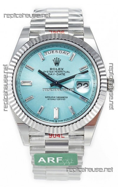 Rolex Day Date 904L Stainless Steel Tiffany Blue Diamonds Dial Watch 40MM - 1:1 Mirror Quality