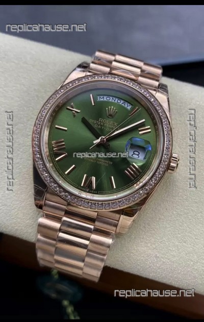 Rolex Day Date Presidential 18K Rose Gold Watch 40MM - Olive Green Dial 1:1 Mirror Quality