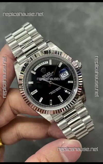 Rolex Day Date Presidential Stainless Steel  Black Dial Watch 40MM - 1:1 Mirror Quality