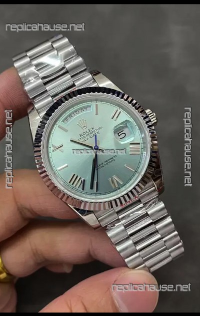 Rolex Day Date Presidential Stainless Steel ICE Blue Dial Watch 40MM - 1:1 Mirror Quality