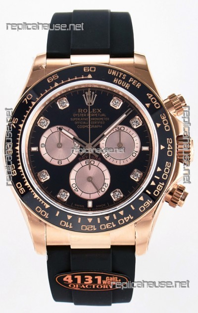 Rolex Cosmograph Daytona M126515 Rose Gold Black Diamonds Dial Original Cal.4131 Movement Watch 