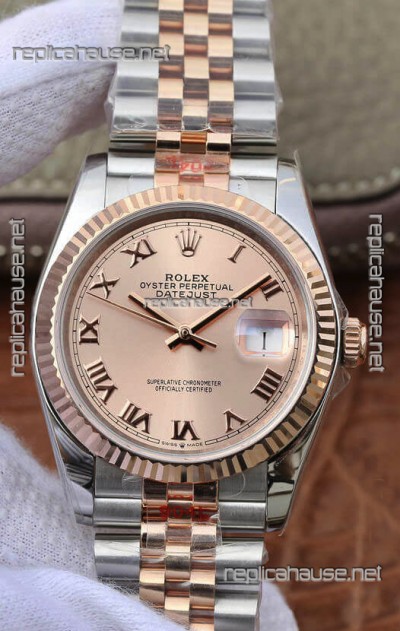 Rolex Datejust 36MM ETA-3135 Movement Swiss Replica in 904L Two Tone Champange Dial