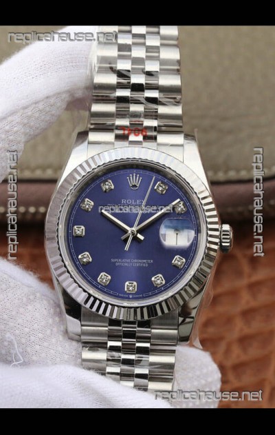 Rolex Datejust 36MM ETA-3135 Movement Swiss Replica in 904L Steel in Blue Dial 